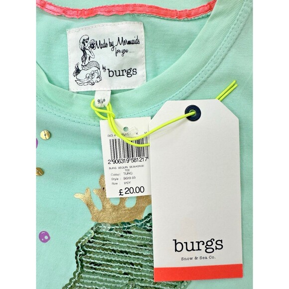BURGS Snow Sea Girls T-Shirt Sequin Seahorse Beach Made By Mermaids 9-10 yo NEW - Picture 7 of 9